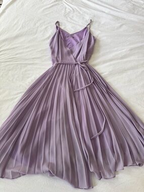 Tart Pleated Lilac Wrap Midi Dress with Waist Tie Size XS